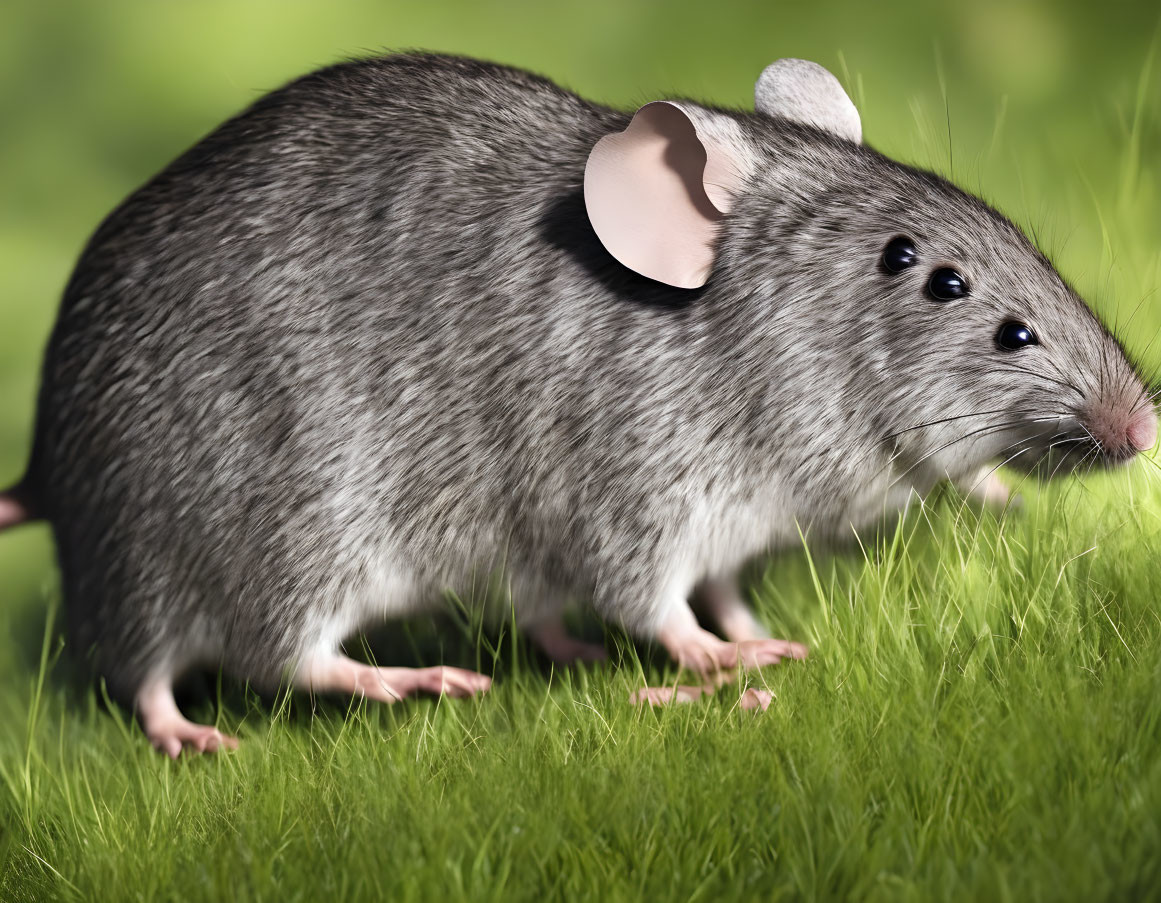 Detailed Mouse in Grass with Realistic Fur Texture