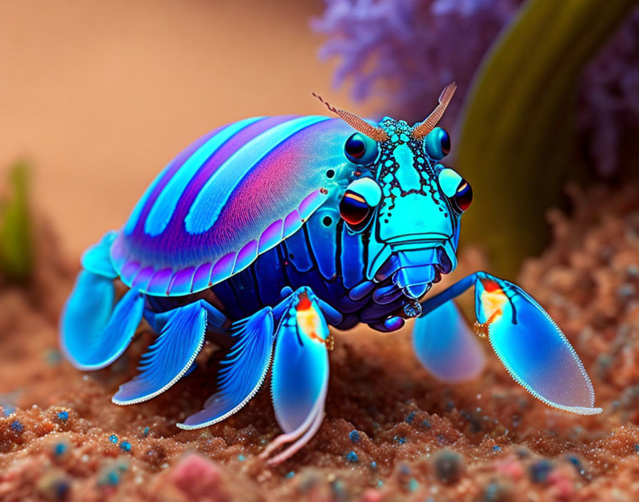 Colorful Digital Illustration of Peacock Mantis Shrimp on Sandy Substrate