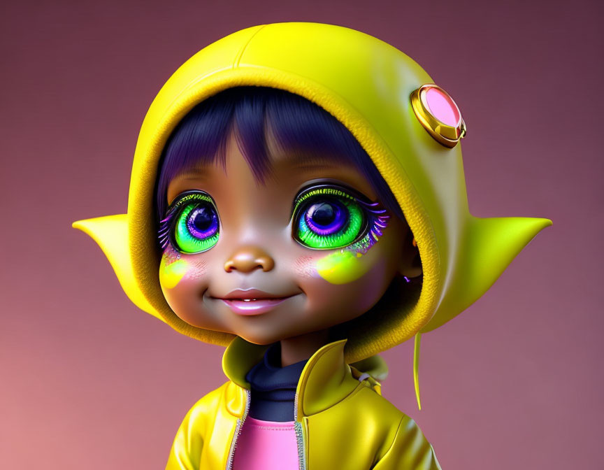 Colorful Child Character in Fish Jacket: 3D Stylized Illustration