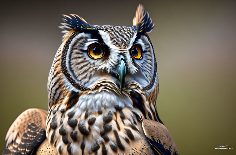 Detailed Close-Up of Great Horned Owl with Piercing Yellow Eyes