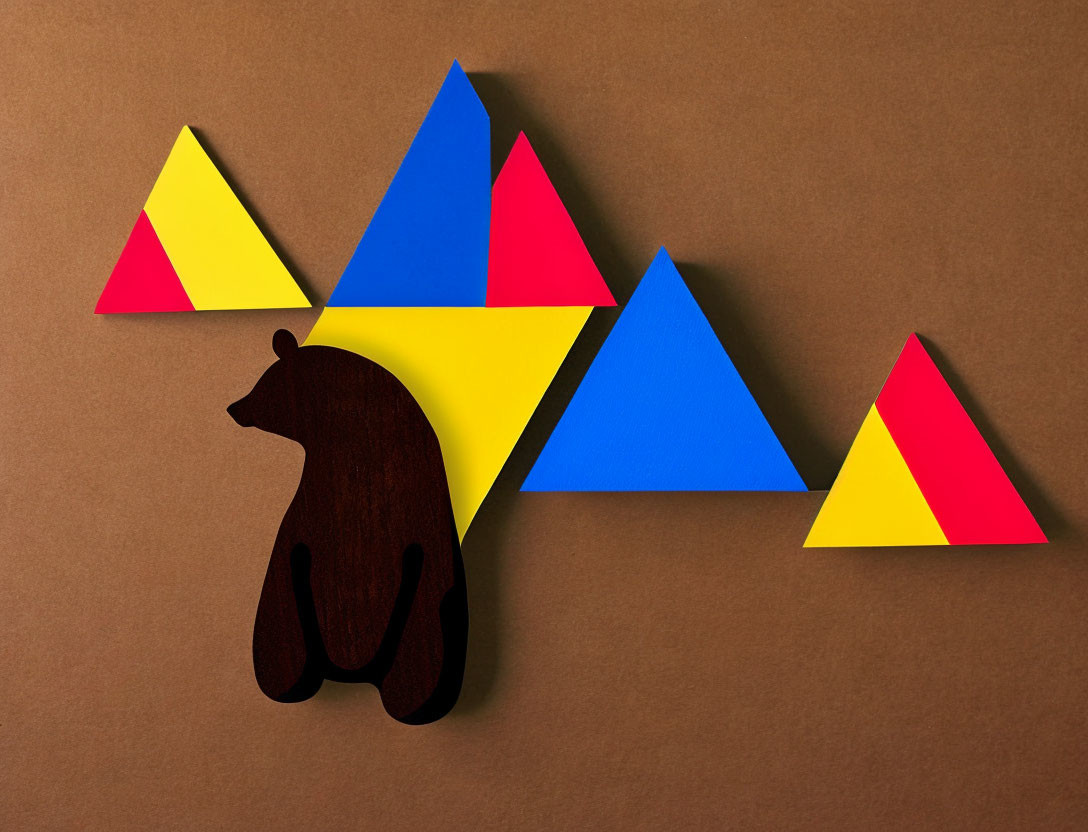 Colorful Geometric Bear Silhouette on Brown Background