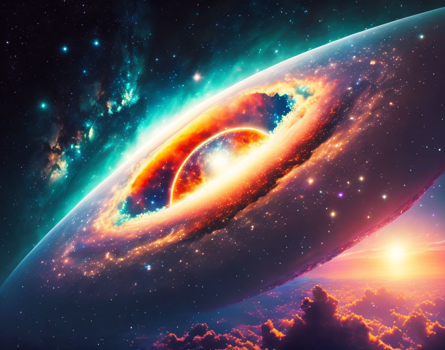 Colorful Digital Illustration of Cosmic Galaxy Scene