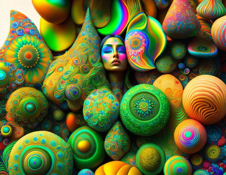 Digital Art: Woman's Face in Psychedelic Patterns