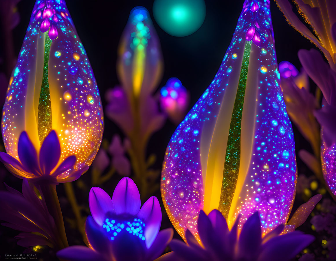 Colorful Flower-shaped Lights with Glowing Orb Background