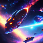 Futuristic Spaceships in Vibrant Space Scene