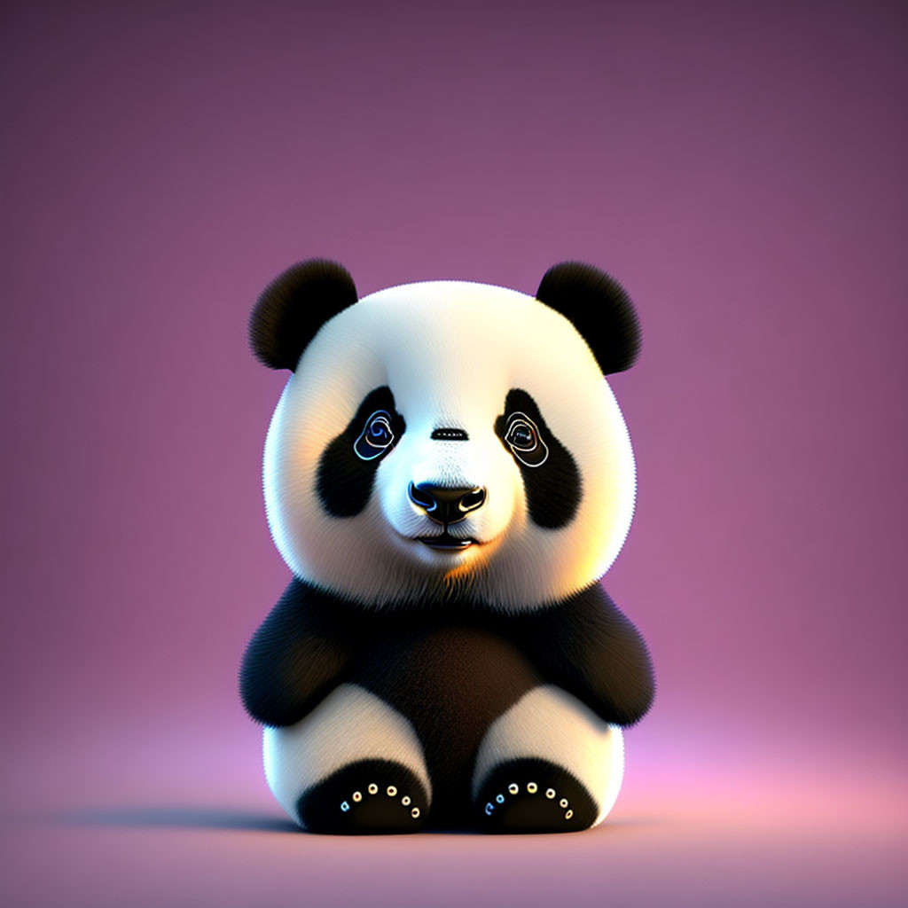 Stylized 3D panda illustration on purple background