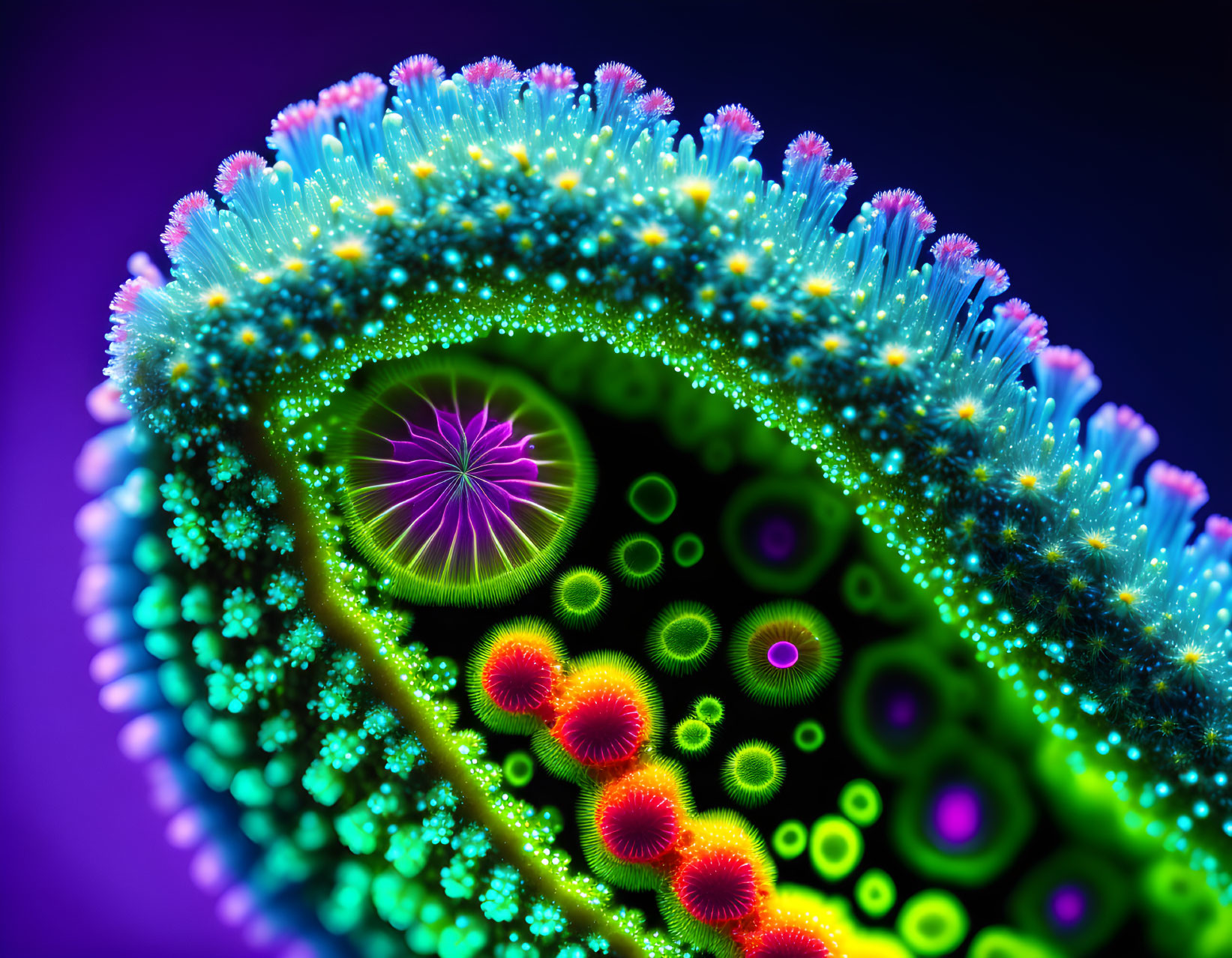 Vibrant Microscopic View: Glowing Cell Structure Cross-Section