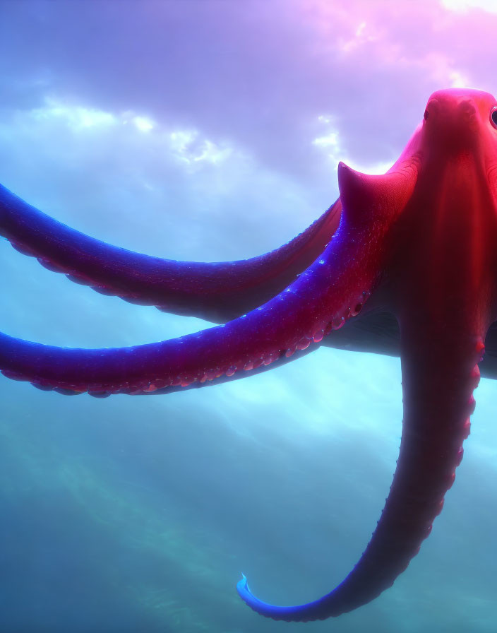 Vividly Colored Giant Octopus Underwater with Purple and Blue Light