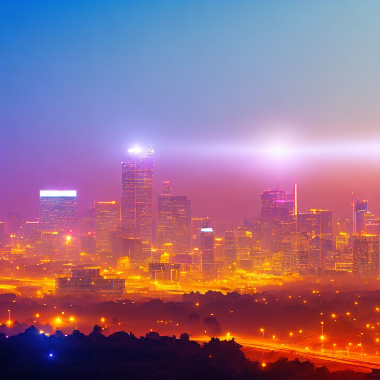 Night City Skyline with Blue to Orange Gradient and Illuminated Buildings