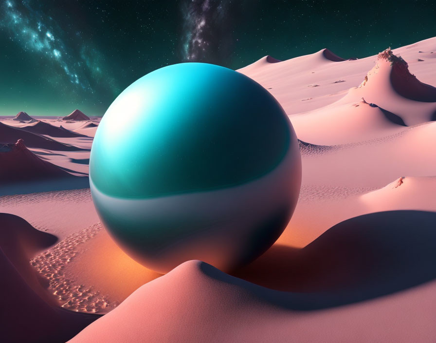 Multicolored Orb in Surreal Desert Landscape