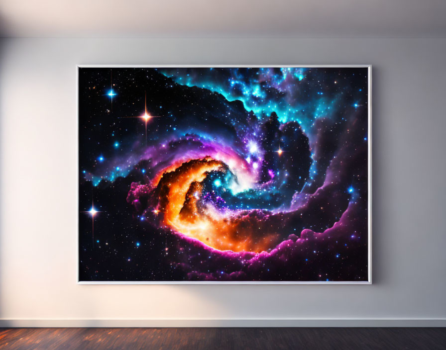 Colorful Galaxy Painting on White Wall in Modern Room