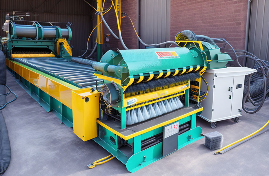 Conveyor Belt Machine with Rollers, Brushes, Hoses, and Control Box