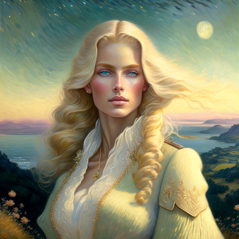 Blond Woman Fantasy Portrait in Elegant Attire