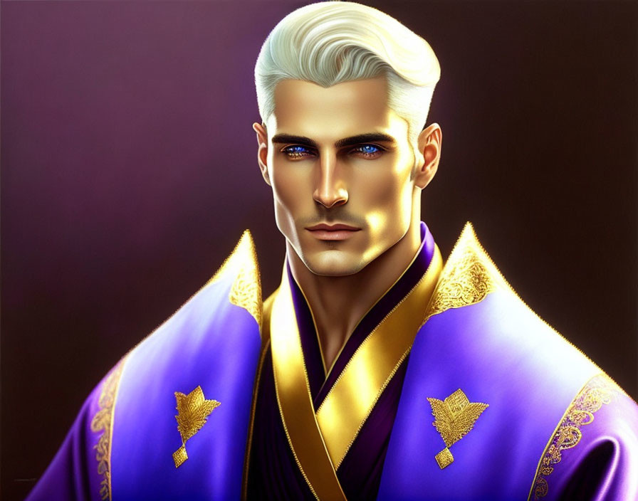 Man with White Hair in Purple and Gold Robe Illustration