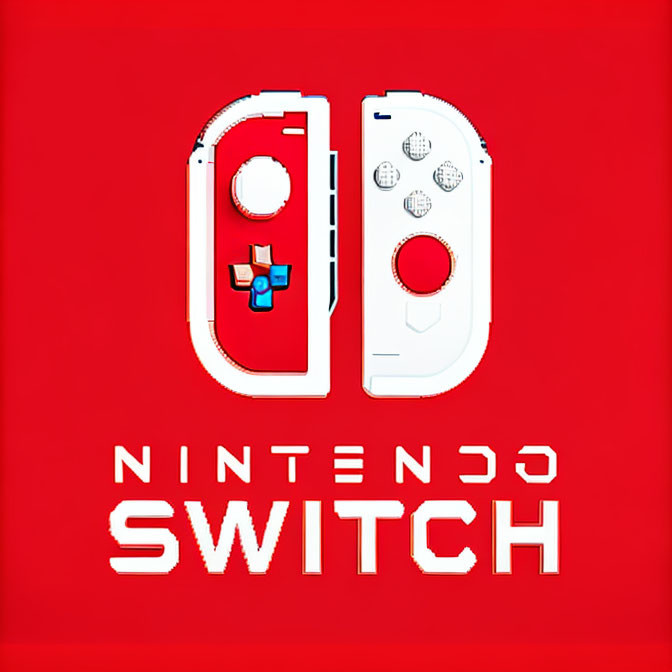 Nintendo Switch Logo with White and Red Joy-Con Controllers on Red Background