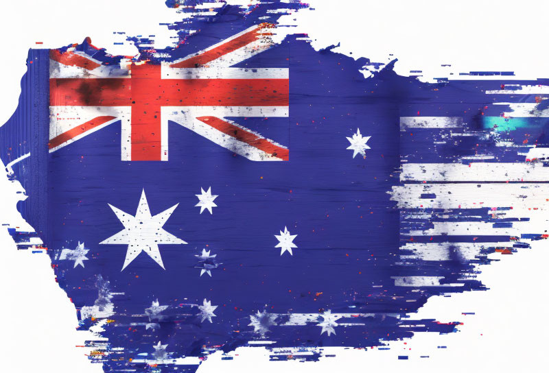 Australian flag with grungy paint effects on white background