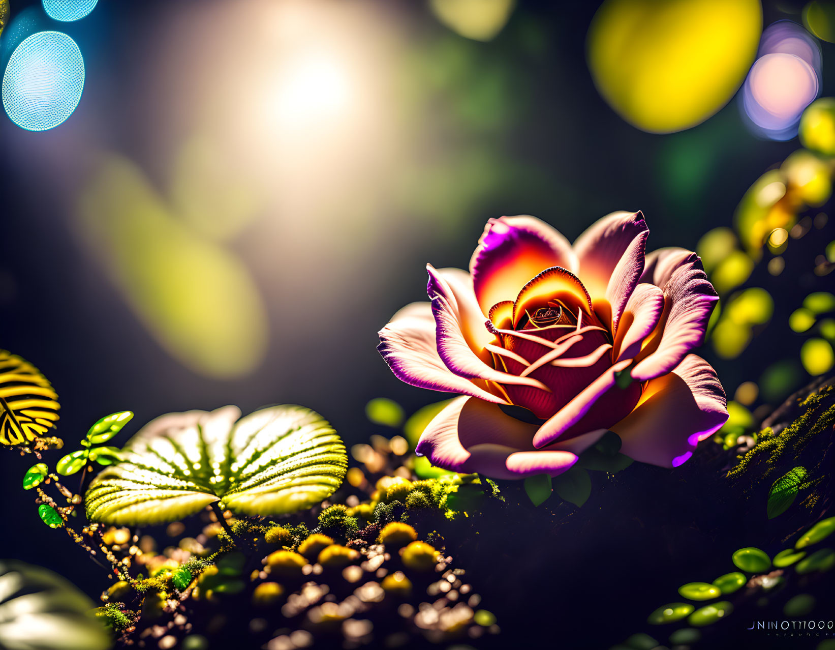 Close-Up Purple Rose in Sunlit Bokeh Environment