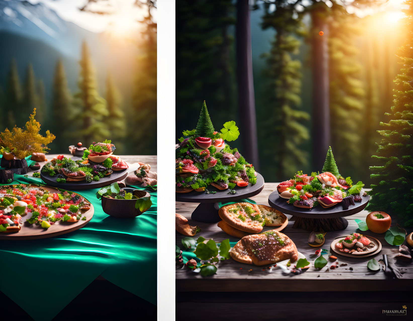 Colorful Outdoor Table Setting Surrounded by Greenery and Sunlight