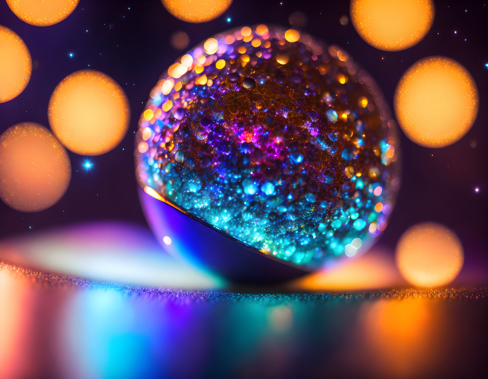 Close-Up Glittering Sphere with Bokeh Effect