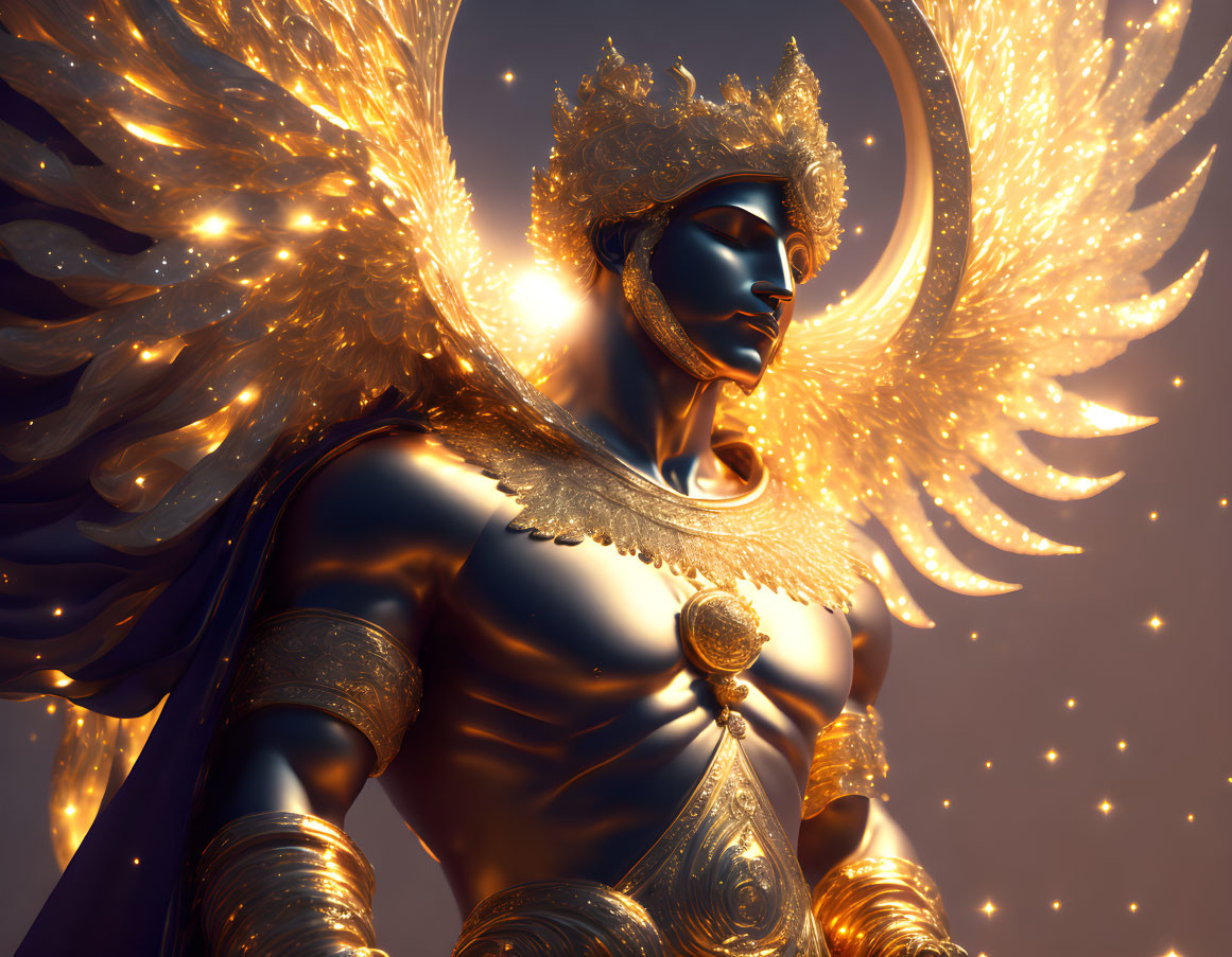 Golden Armored Figure with Radiant Wings and Aura