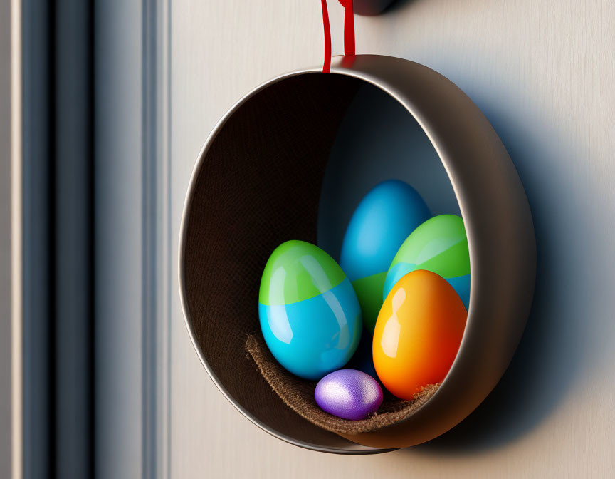 Circular Easter Egg Decor with Nest and Red Ribbon