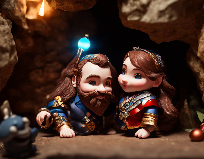 Regal King and Queen Figurines in Cozy Cave Setting