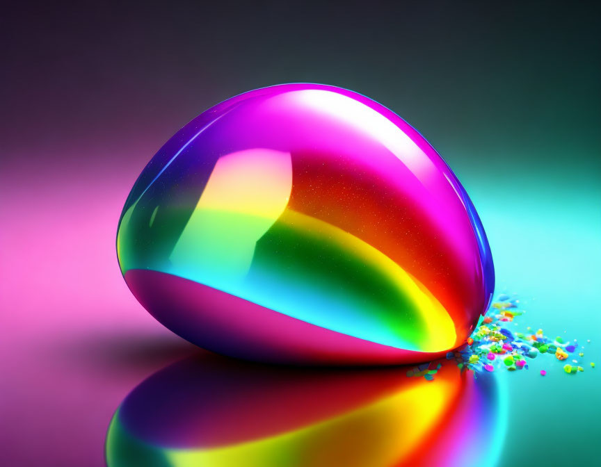 Colorful Glossy Egg-Shaped Object on Dark Gradient Background