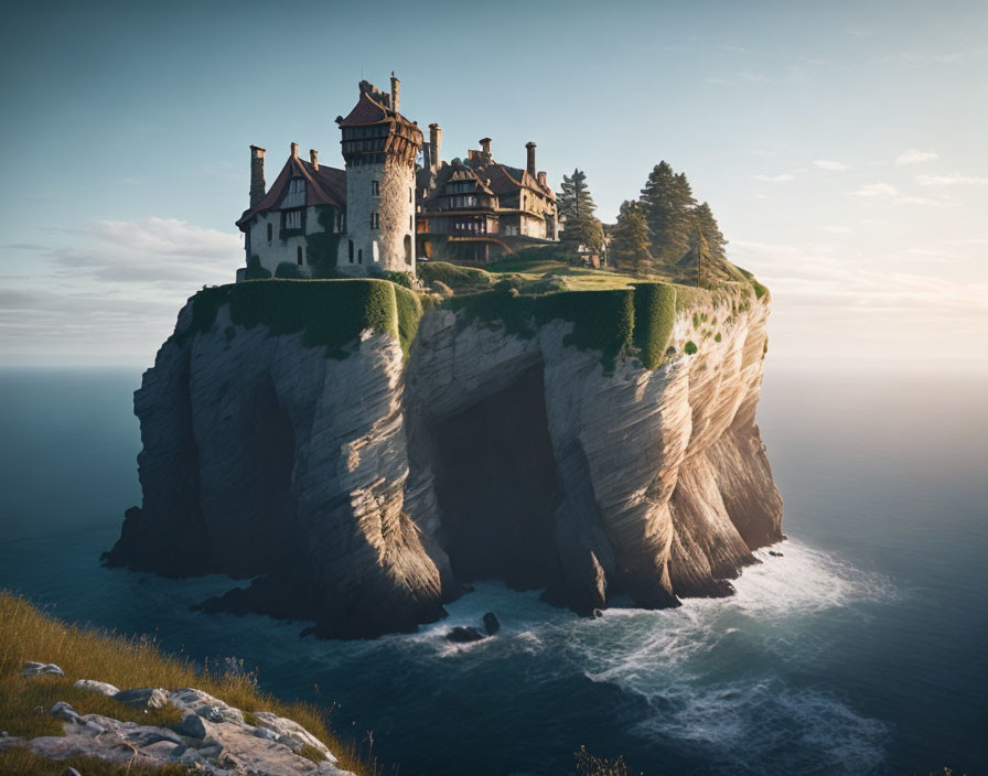 Majestic Castle on Steep Cliff by the Sea