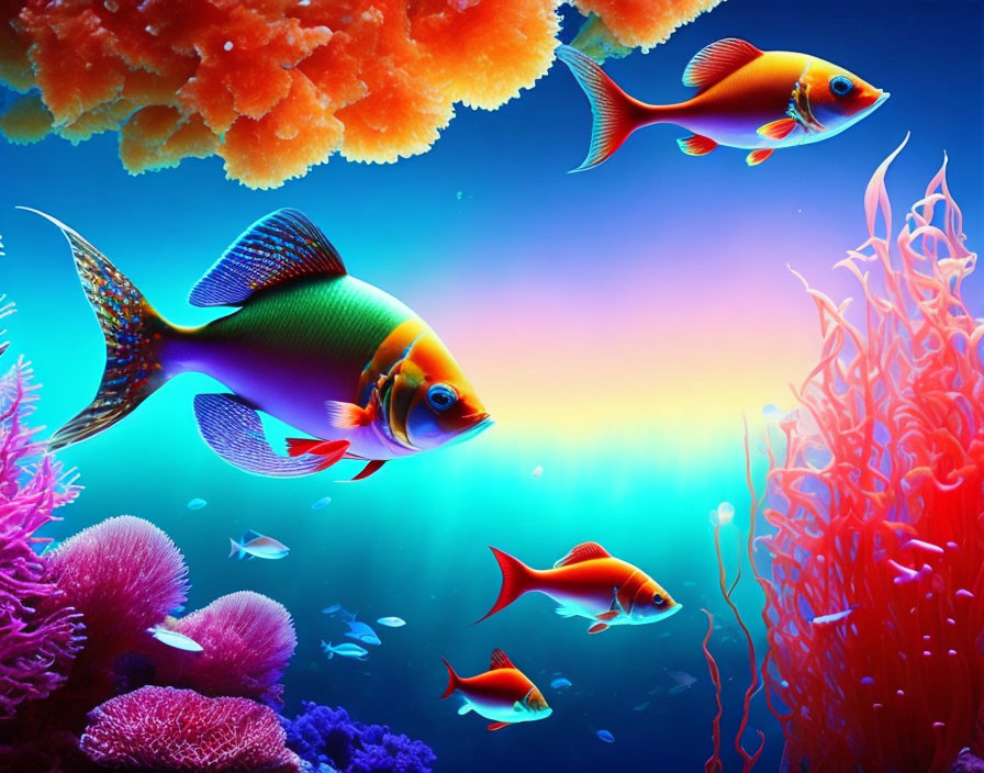 Colorful Fish and Coral Reefs in Vibrant Underwater Scene