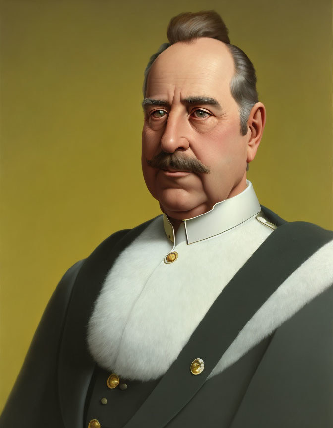 Man with Prominent Mustache in Dark Military Uniform