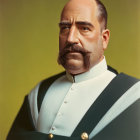 Man with Prominent Mustache in Dark Military Uniform