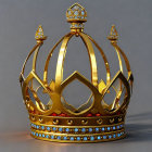 Intricate Golden Crown with Gemstones and Cross Design