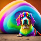 Colorful Rainbow Fur Puppy Sitting Under Arch