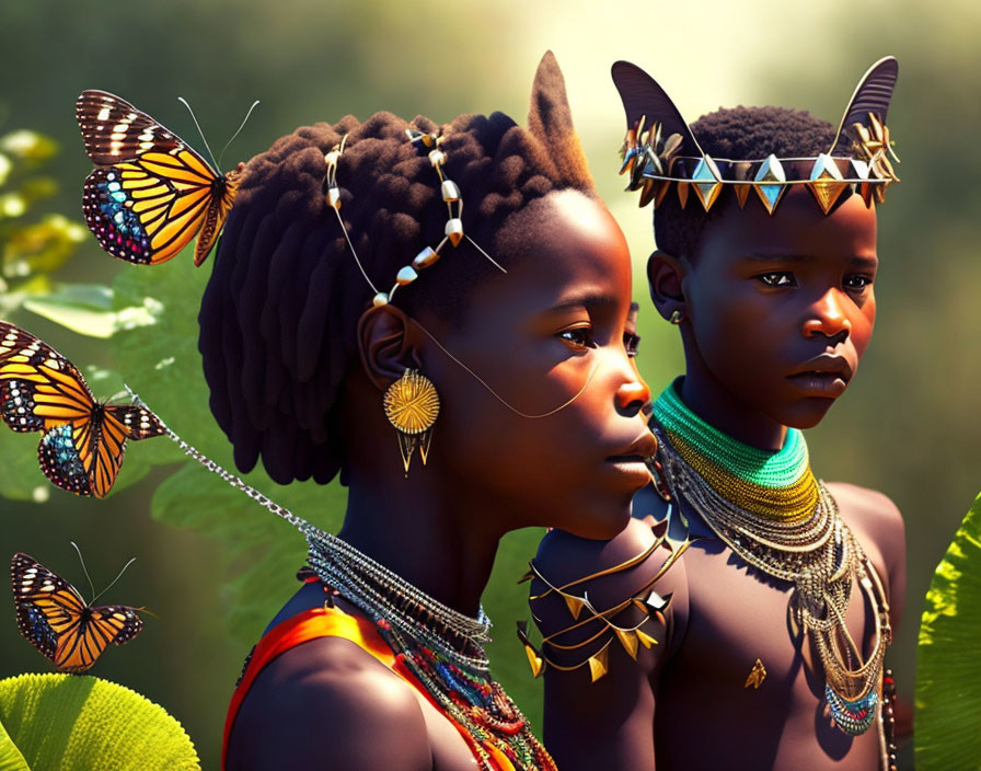 Elaborate Hairstyles and Traditional Jewelry Among Butterflies