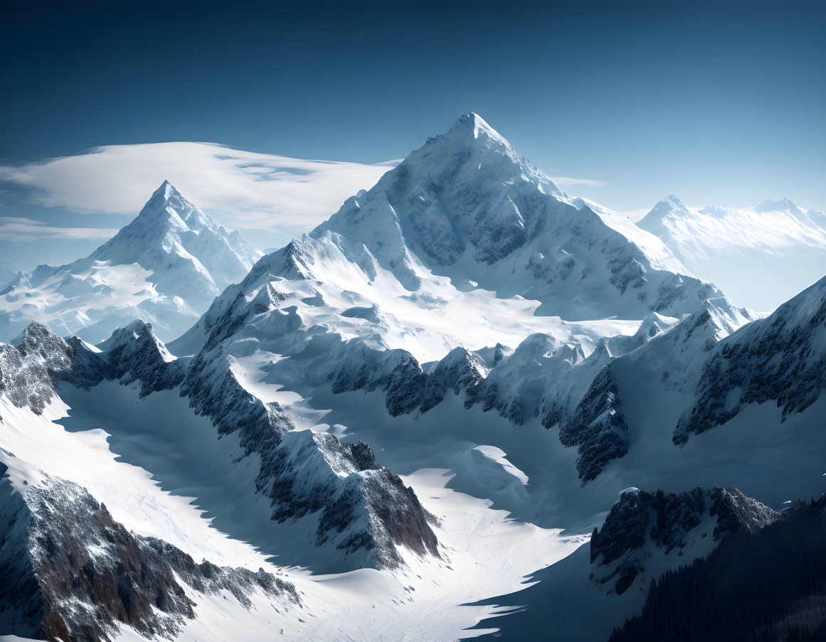 Majestic snow-covered mountains under clear blue sky