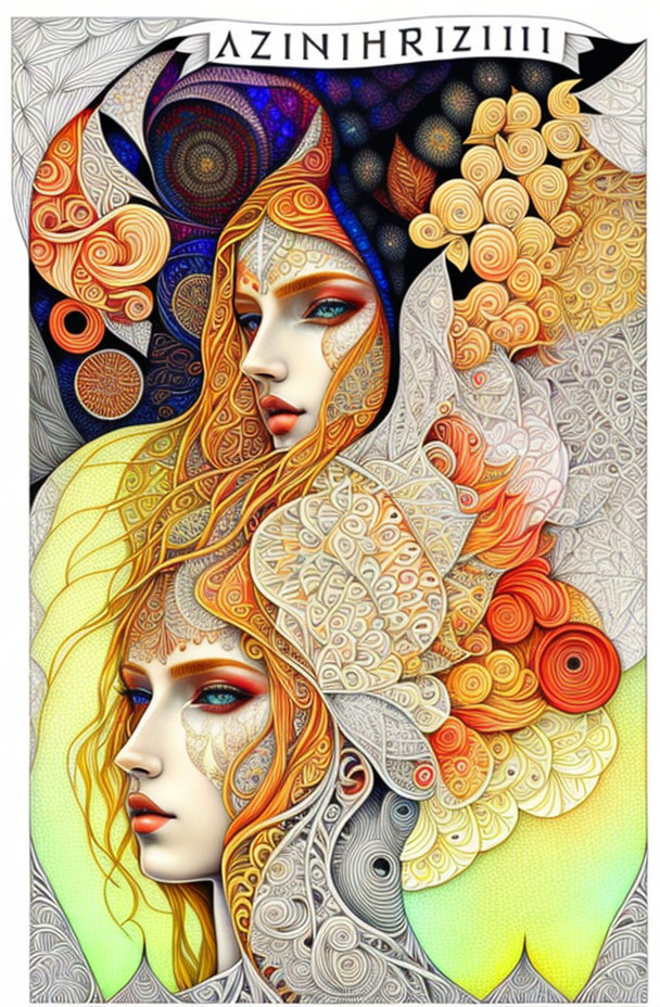 Colorful Digital Art: Stylized Female Faces with Elaborate Patterns