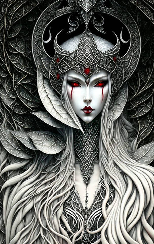 Detailed Fantasy Art: Pale Female Figure in Silver Armor