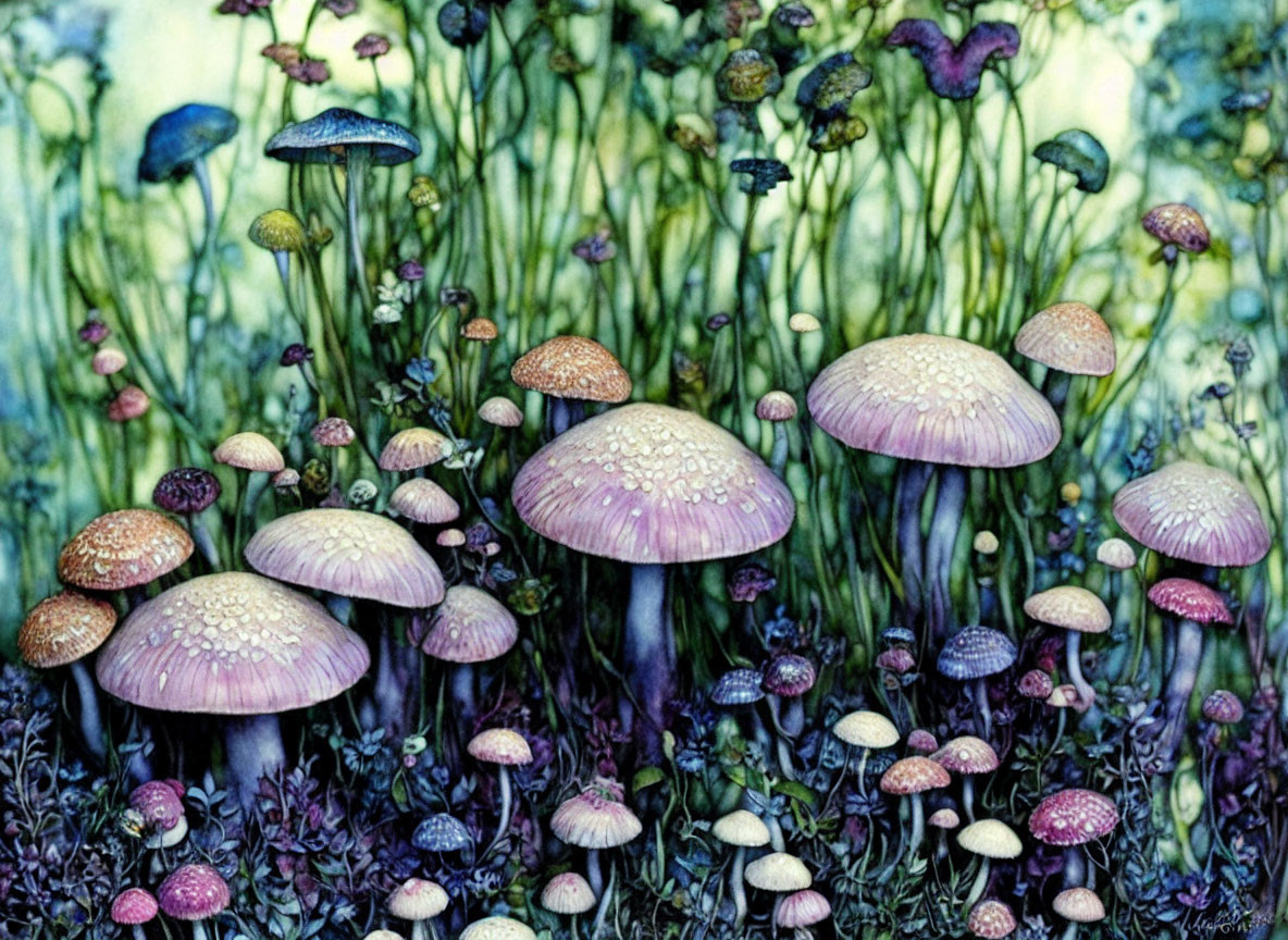 Colorful Mushroom Illustration in Fantasy Undergrowth