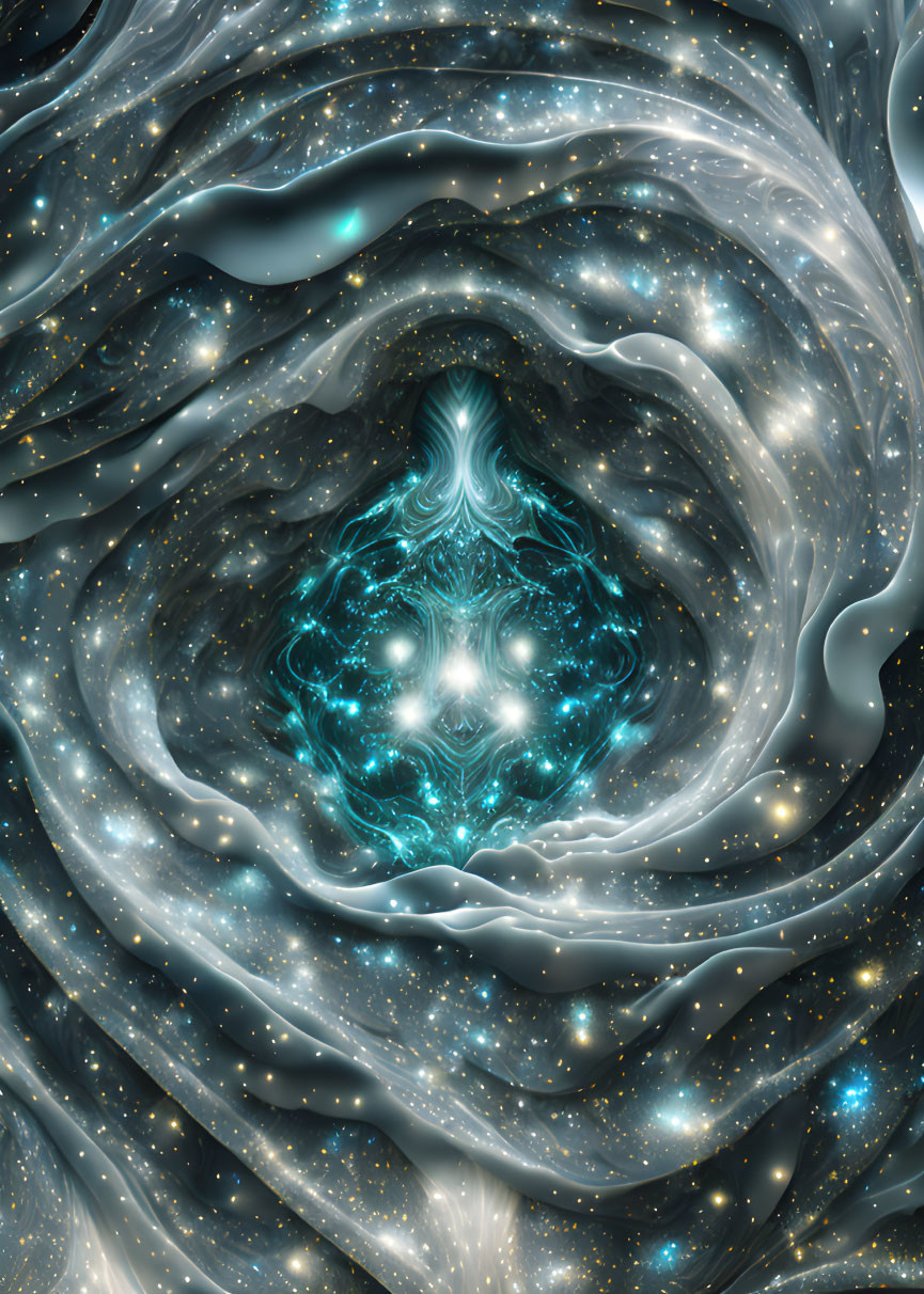 Blue and White Cosmic Vortex with Sparkling Stars