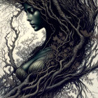 Illustration of woman intertwined with branches and leaves