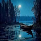 Tranquil Night Dock with Boats and Moonlit Water