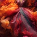 Vibrant digital artwork of woman in multicolored dress