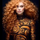 Mystical female figure with golden flame hair in dark setting