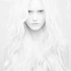 Serene portrait of person with long white hair and peaceful expression