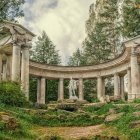 Forest Glade with Stone Arches, Columns, and Mossy Ground