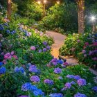 Enchanting forest pathway with glowing mushrooms and mystical lights