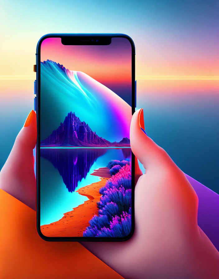 Colorful Mountain Landscape Wallpaper on Smartphone Screen