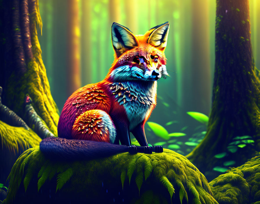 Colorful Fox Resting in Enchanted Forest Clearing