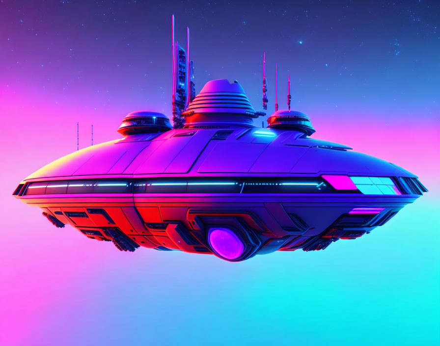 Sleek Futuristic Spaceship in Vibrant Nebula Background