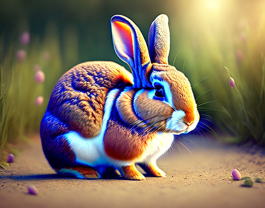 Brown Rabbit Illustration in Serene Natural Setting